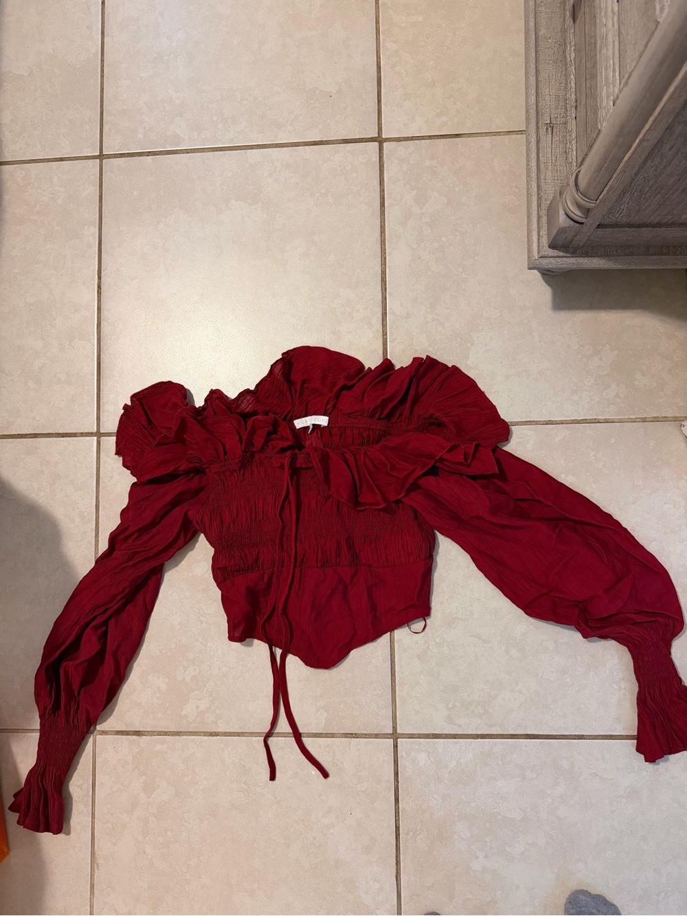 Women's Red Off-Shoulder Smocked Ruffle Crop Top